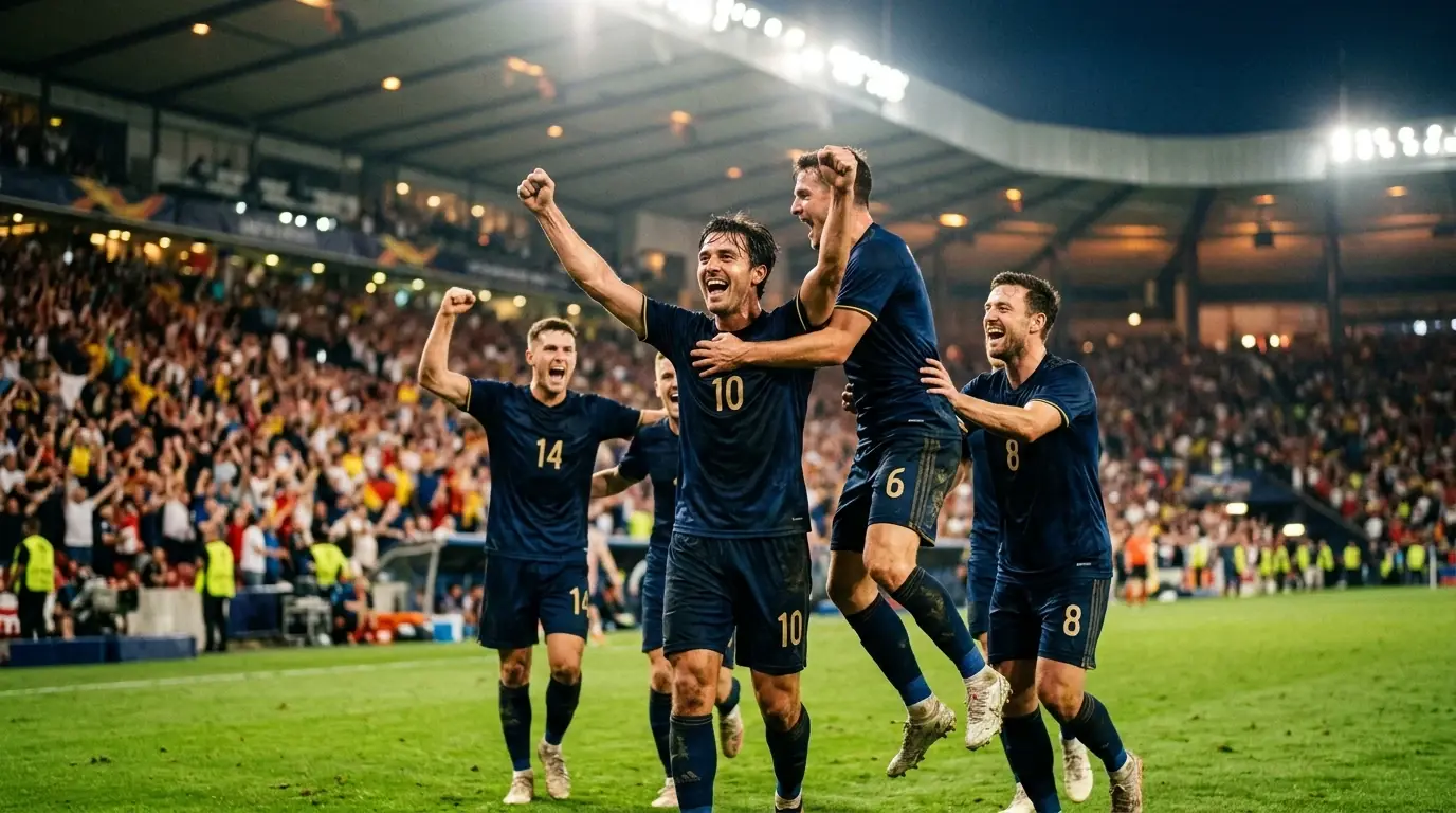 Fotbalisté Francie slaví postup do semifinále MS 2026 pod světly stadionu